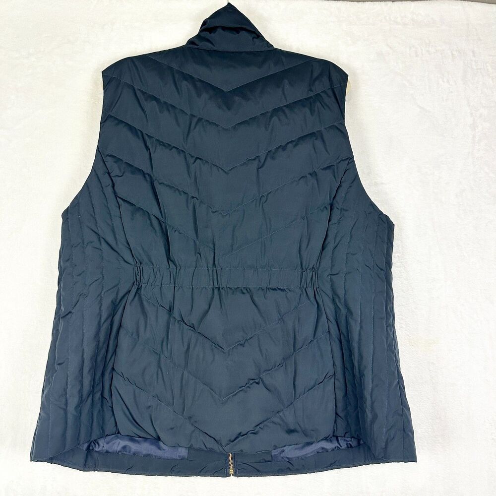 Talbots Down Puffer Vest Size 2X Navy Blue Quilted Cinch Back Full Zip Pockets - Picture 2 of 4